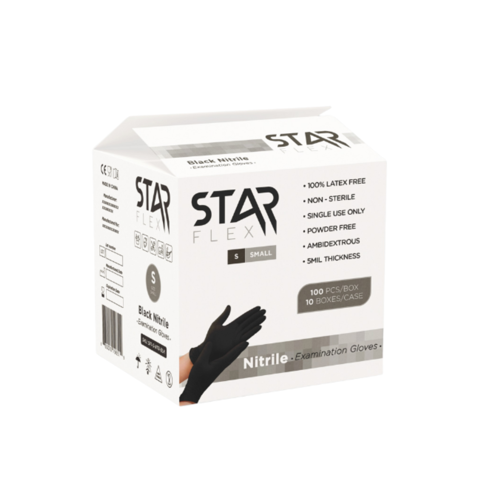 Star Flex Nitrile Gloves (Black) - Case of 1000