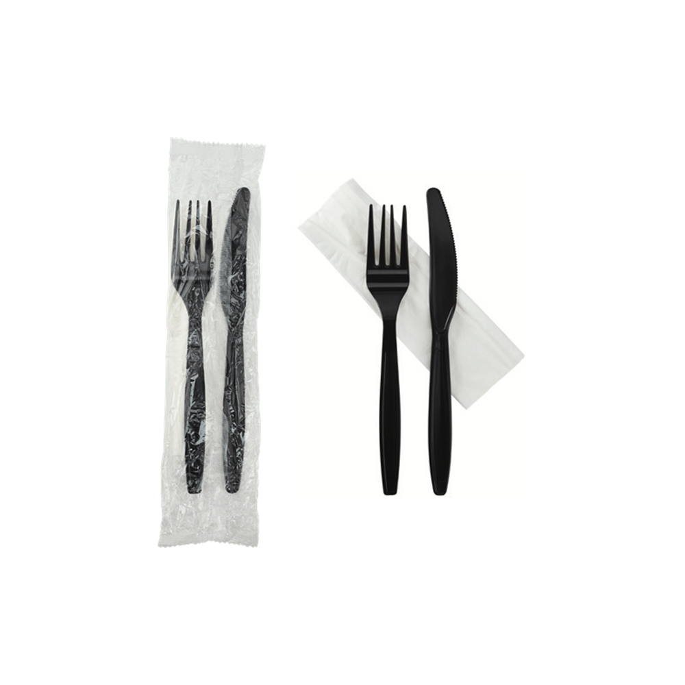 Heavy-Weight Wrapped Cutlery Kit (Black) - Carton of 500